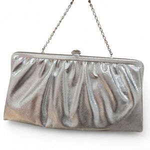Vintage Silver Evening Clutch — Made in USA — Metallic Statement Bag